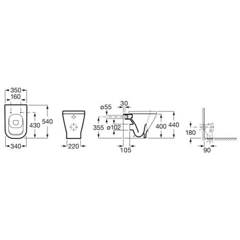 Taza Rimless adosada a pared con salida dual para inodoro SQUARE THE GAP - ROCA