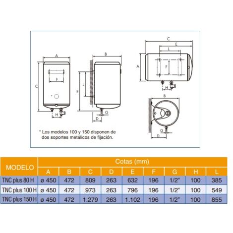 Termo eléctrico horizontal TNC PLUS - COINTRA Capacidad: 80 L