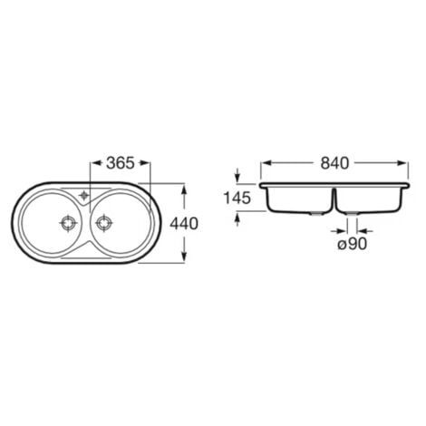 Fregadero de 2 cubetas de acero inoxidable DUO - ROCA Medidas: 840x440x145 mm