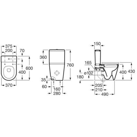 Taza Rimless compacta adosada a pared con salida dual para inodoro de tanque bajo INSPIRA - ROCA Color: Blanco