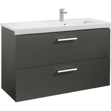 Unik mueble con dos cajones + lavabo PRISMA - ROCA Color: Gris antracita - Posición del lavabo: Derecha (1/3)