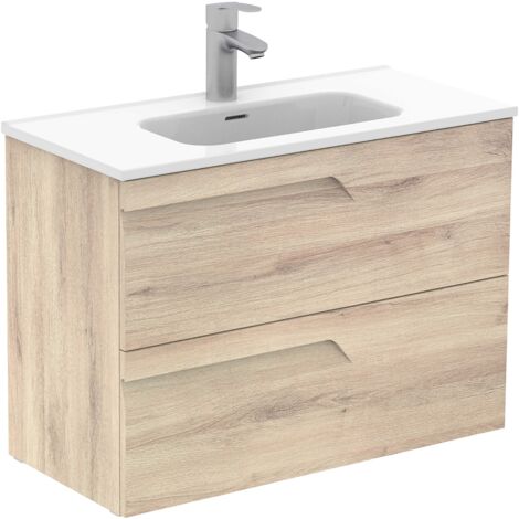 ROYO VITALE Conjunto Mueble de Baño Completo Fondo Reducido 2 Cajones Beige Nature - Medida: 80 cms - ref: C0072589