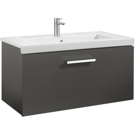 Unik mueble con un cajón + lavabo PRISMA - ROCA Color: Gris antracita - Medidas: 800x460x450 mm - Posición del lavabo: Central (1/2)