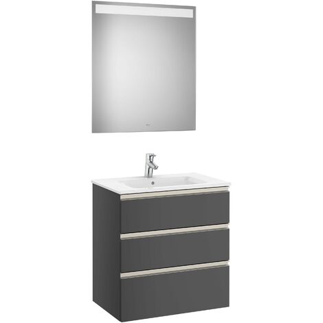 Conjunto mueble de baño con lavabo y espejo Baho PARK roble glandstone  blanco 100 cm - Grup Gamma