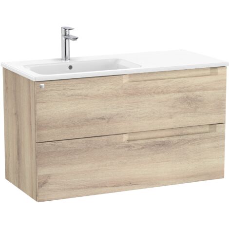 Pack mueble base de 2 cajones + lavabo ALEYDA - ROCA Color: Beige Madera - Medidas: 1005x460x565 mm - Posición del lavabo: Izquierda (1/2)