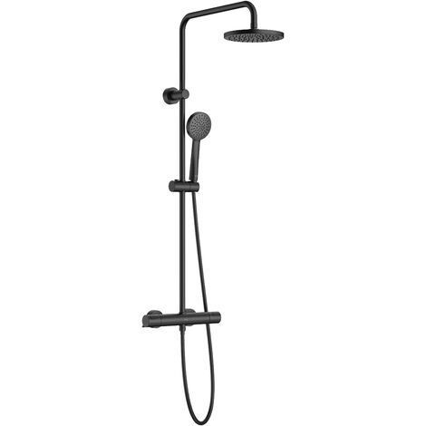 Roca – Columna de ducha termostática negra – Altura fija – Rociador de ø200 mm – Ducha de mano de ø100 mm – Flexible metálico 1,7 m (1/7)