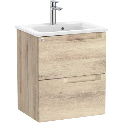 Pack Unik mueble base compacto de dos cajones + lavabo ALEYDA - ROCA Color: Beige Madera - Medidas: 505x380x565 mm (1/2)