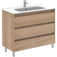 Conjunto mueble de baño de 3 cajones compacto SANSA - ROYO Color: Nogal arenado - Opciones: Conjunto completo - Medidas: 100 cm