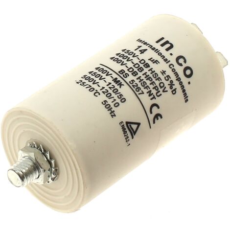 Condensatore Per Lavatrice 2µF 450V Con Cavo, Lunghezza 57mm Diametro 30mm, Ricambio MONTERAL Per Indesit Whirlpool