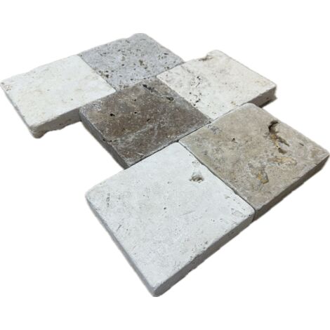 Dalles et Pavés Travertin Rustique - Mix Beige - 15x15x3cm - Vieilli - (1 m²)
