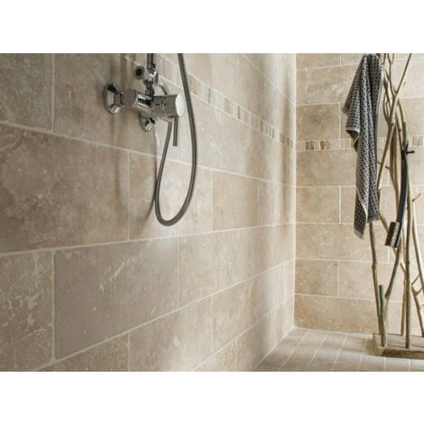 Faïence en travertin crème 20,3x61x1,2cm – 1er choix vieilli – Pour revêtement mural élégant – Protection hydrofuge recommandée