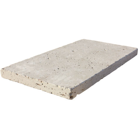 Margelle en travertin 1er choix – Mix beige – Dimensions 33x61x3cm – Bord droit vieilli pour tours de piscine et escaliers