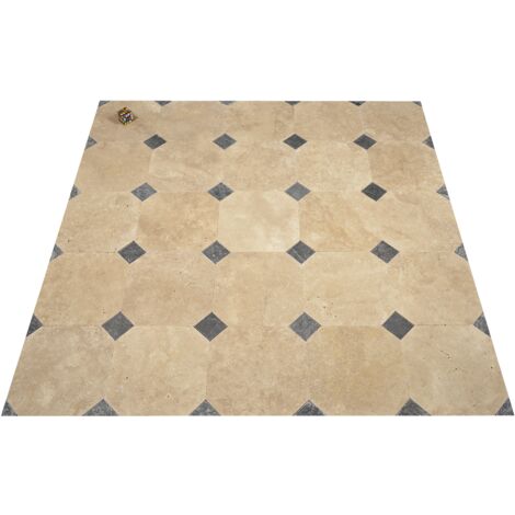 Carrelage Octogone Travertin 1er Choix - Crème - 25x25x1,2cm Octogone - Vieilli - (1 m²)