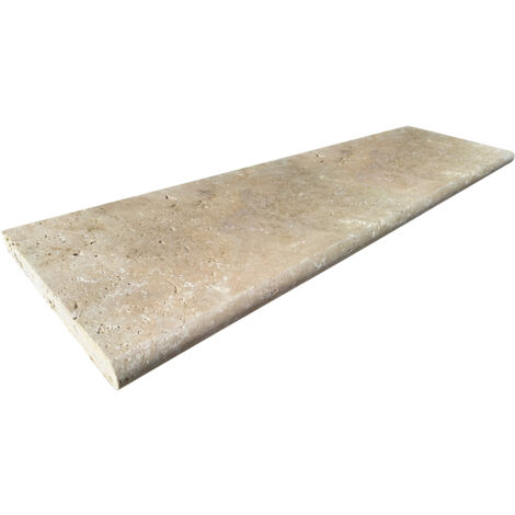 Margelle en travertin 1er choix mix beige 33x100x3cm – Épaisseur 3cm – Bord rond vieilli pour tour de piscine et escaliers