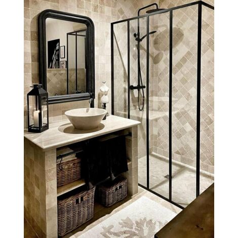 Faïence en travertin 1er choix mix beige 10x10cm – Surface vieillie – Vendu par boîte de 1 m² – Pour revêtement mural et sol