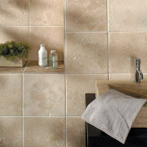 Faïence travertin crème 20,3x20,3x1,2cm – 1 m² – Surface vieillie pour revêtement mural élégant – Matériau durable et intemporel