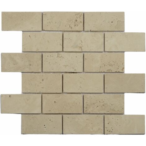 Mosaïque Travertin Premier choix - Crème - Vieilli - 5x10x1cm
