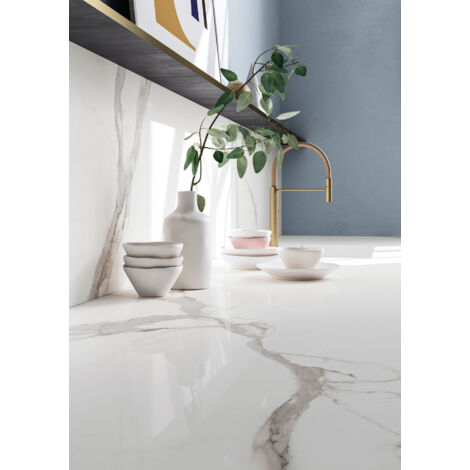Grès cérame - BOUTIQUE - Calacatta - Poli - 120x7x1cm - Plinthe (1/4)