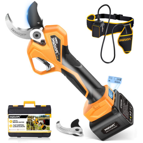 40mm Forbici Potatura a Batteria con Antitaglio, Professionali 21V 4Ahx2 Cesoi a Batteria Per Potatura, 1050W Forbice Elettrica Per Potatura per Vigneto e Uliveto PRU-40
