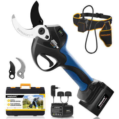SWANSOFT Forbici da potatura a batteria da 40 mm, forbici da potatura elettriche professionali da 1050 W con due batterie, adatte per frutteti, vigneti e uliveti (8605PRO)