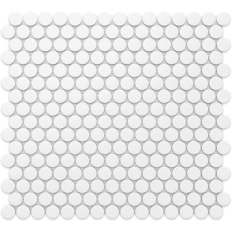 Mosaïque en céramique sur maille pour salle de bain ou cuisine 31.7cm x 29.3cm - Matt White Dot