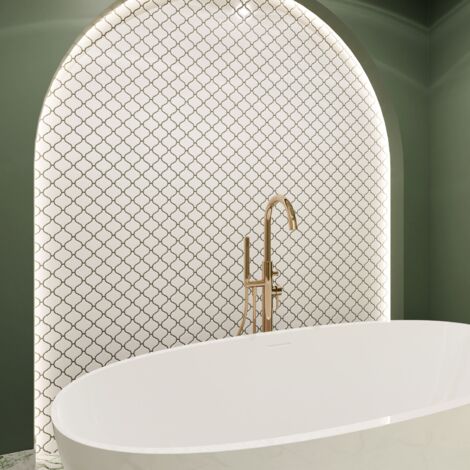 Ilcom – Mosaïque en céramique sur maille 27,5 x 24,3 cm – Résistante aux hautes températures – Découpe facile pour murs et sols – White Arabesque