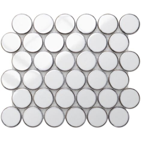 Mosaïque en céramique sur maille pour salle de bain ou cuisine 30.6 cm x 26.5 cm - White dots