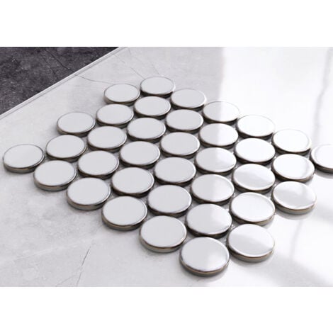 Mosaïque en céramique sur maille pour salle de bain ou cuisine 30.6 cm x 26.5 cm - White dots