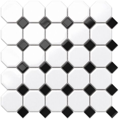 Mosaïque en céramique sur maille pour salle de bain ou cuisine 29.3cm x 29.3cm - Octagon Castle