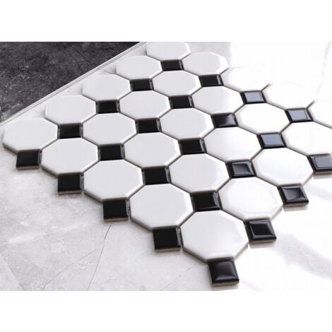 Mosaïque en céramique sur maille pour salle de bain ou cuisine 29.3cm x 29.3cm - Octagon Castle