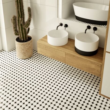 Mosaïque en céramique sur maille pour salle de bain ou cuisine 29.3cm x 29.3cm - Octagon Castle