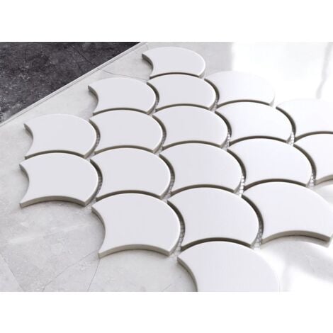 Mosaïque en céramique sur maille pour salle de bain ou cuisine 28.5 cm x 29.0 cm - First snow
