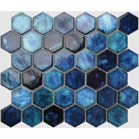 Mosaïque en céramique sur maille pour salle de bain ou cuisine 31.2cm x 27cm - Mixed Ocean Hive