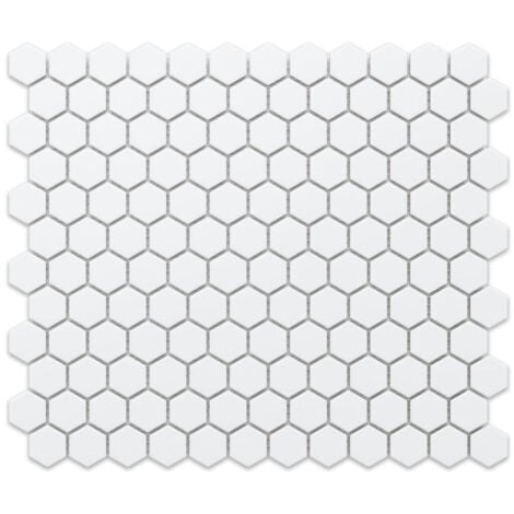 Mosaïque en céramique sur maille pour salle de bain ou cuisine 30cm x 26cm - Matt White Hive