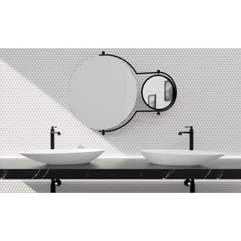 Mosaïque en céramique sur maille pour salle de bain ou cuisine 30cm x 26cm - Matt White Hive