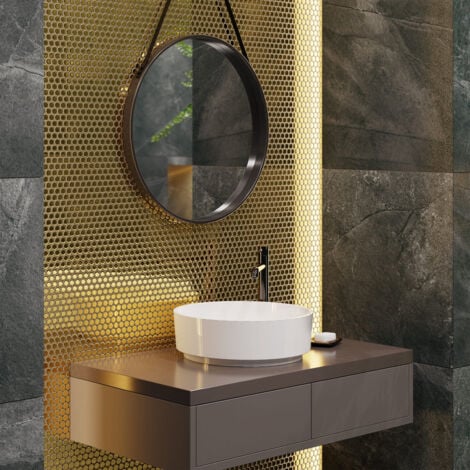 Mosaïque en céramique sur maille pour salle de bain ou cuisine 31.7cm x 29.3cm - Golden Drops