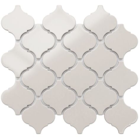Mosaïque en céramique sur maille pour salle de bain ou cuisine 27.5 cm x 25.2 cm - Grey arabesque