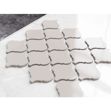 Mosaïque en céramique sur maille pour salle de bain ou cuisine 27.5 cm x 25.2 cm - Grey arabesque