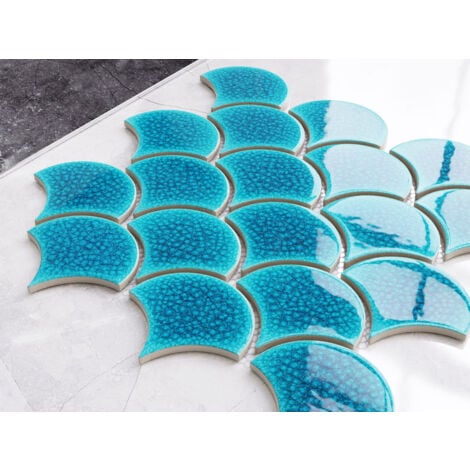 Mosaïque en céramique sur maille pour salle de bain ou cuisine 29cm x 28.5cm - Adriatic Wave