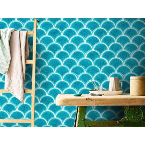 Mosaïque en céramique sur maille pour salle de bain ou cuisine 29cm x 28.5cm - Adriatic Wave