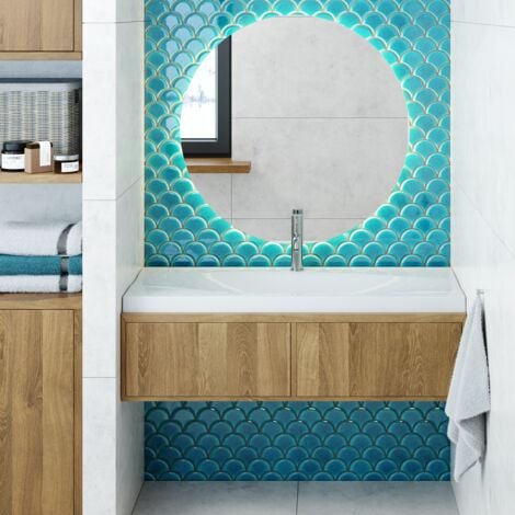 Mosaïque en céramique sur maille pour salle de bain ou cuisine 29cm x 28.5cm - Adriatic Wave