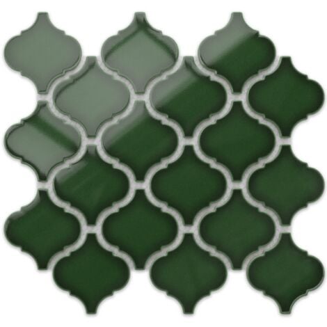 Mosaïque en céramique sur maille pour salle de bain ou cuisine 27.5cm x 24.3cm - Arab Emerald