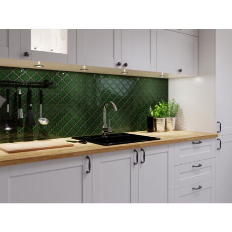 Mosaïque en céramique sur maille pour salle de bain ou cuisine 27.5cm x 24.3cm - Arab Emerald