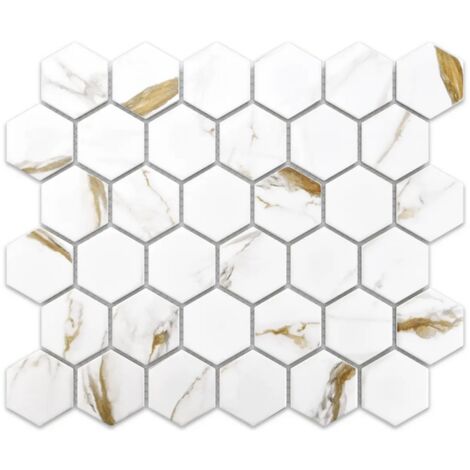 Mosaïque en céramique sur maille pour salle de bain ou cuisine 32.3cm x 27.7cm - Gold Honey
