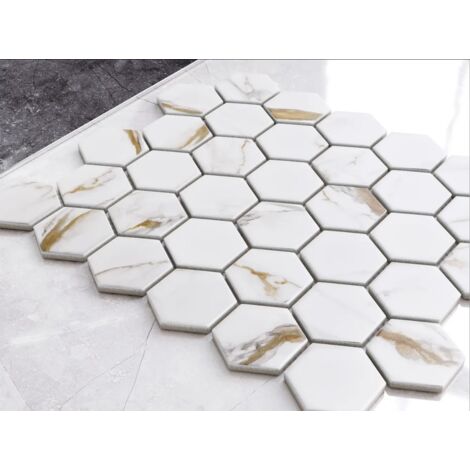 Mosaïque en céramique sur maille pour salle de bain ou cuisine 32.3cm x 27.7cm - Gold Honey