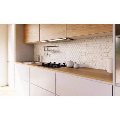 Mosaïque en céramique sur maille pour salle de bain ou cuisine 32.3cm x 27.7cm - Gold Honey