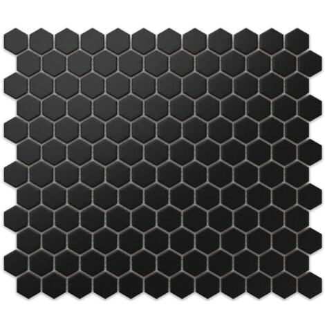 Mosaïque en céramique sur maille pour salle de bain ou cuisine 30cm x 26cm - Matt Black Hive