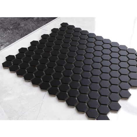 Mosaïque en céramique sur maille pour salle de bain ou cuisine 30cm x 26cm - Matt Black Hive