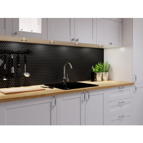 Mosaïque en céramique sur maille pour salle de bain ou cuisine 30cm x 26cm - Matt Black Hive