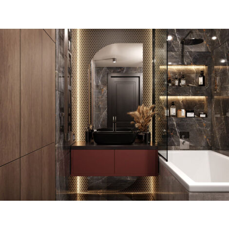 Mosaïque en céramique sur maille pour salle de bain ou cuisine 30cm x 26cm - Matt Black Hive